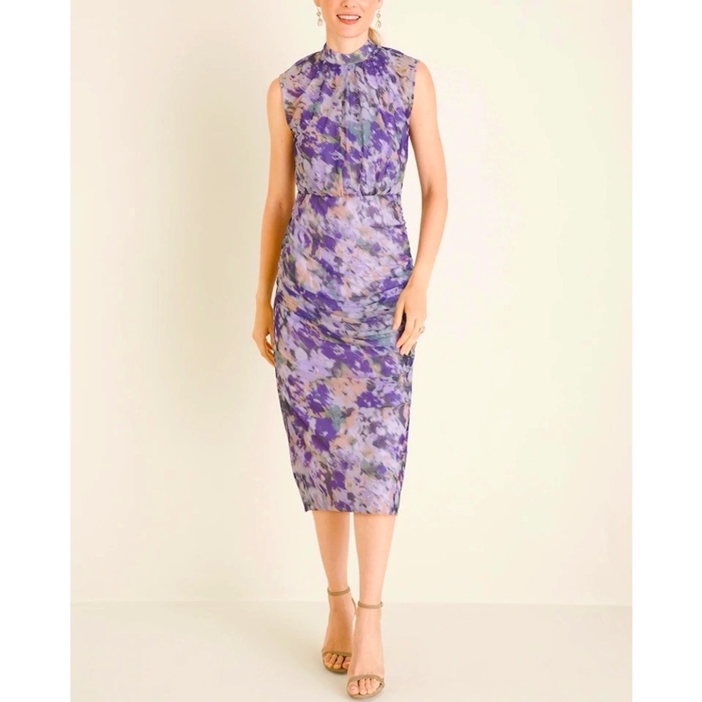 Chico’s ruched mesh midi dress